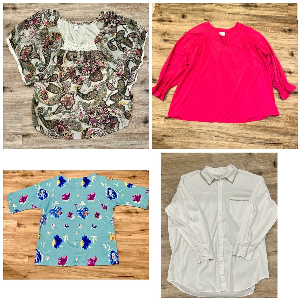 Blouse Bundle 4 Casual Office Bling Comfy Plus Size Flowy Paisley Button Down 2X